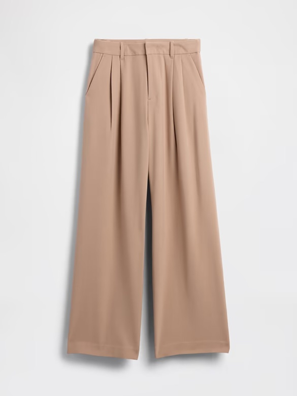 Gap 365 High Rise Twill Pleated Trousers Wide Leg Pants Camel Hair Tan Petite 2